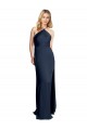 Long Sleeveless Stretch Satin Dark Navy Halter Neck A-Line Formal Evening Gown / Prom Dress / Bridesmaid Dress Colchester