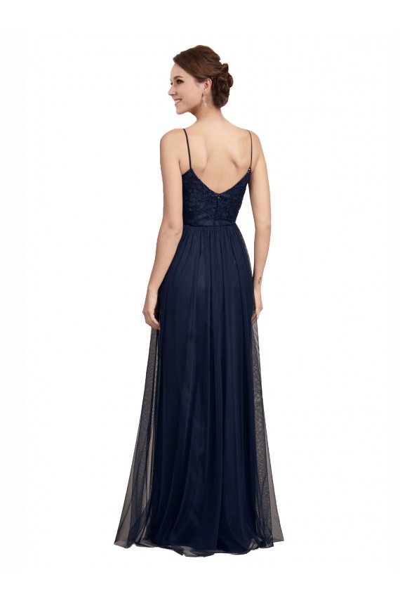 Long Sleeveless Tulle & Lace Dark Navy A-Line Bridesmaid Dress Colchester