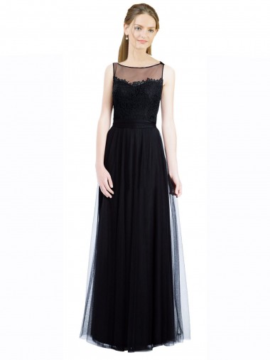 Long Sleeveless Tulle & Lace Black A-Line Bridesmaid Dress Colchester