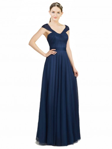 Long Sleeveless Tulle Dark Navy A-Line Bridesmaid Dress Colchester