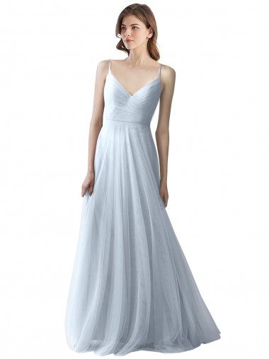 Long Sleeveless Soft Tulle Light Sky Blue A-Line Bridesmaid Dress Colchester