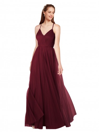 Long Sleeveless Tulle Burgundy A-Line Bridesmaid Dress Colchester