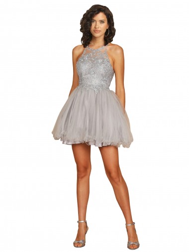 Short Sleeveless Tulle Silver A-Line Bridesmaid Dress Colchester