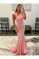 Sweep Train Sleeveless Velvet Sequin Pink Sheath Prom Dress Colchester