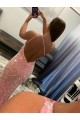 Sweep Train Sleeveless Velvet Sequin Pink Sheath Prom Dress Colchester