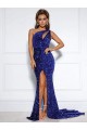 Court Train Sleeveless Velvet Sequin Royal Blue Mermaid Prom Dress / Evening Dress Colchester