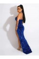 Sweep Train Sleeveless Velvet Sequin Royal Blue Spaghetti Straps Sheath Evening Dress Colchester