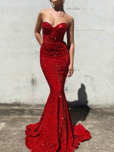 Court Train Sleeveless Velvet Sequin Burgundy Mermaid Prom Dress / Evening Gown Colchester