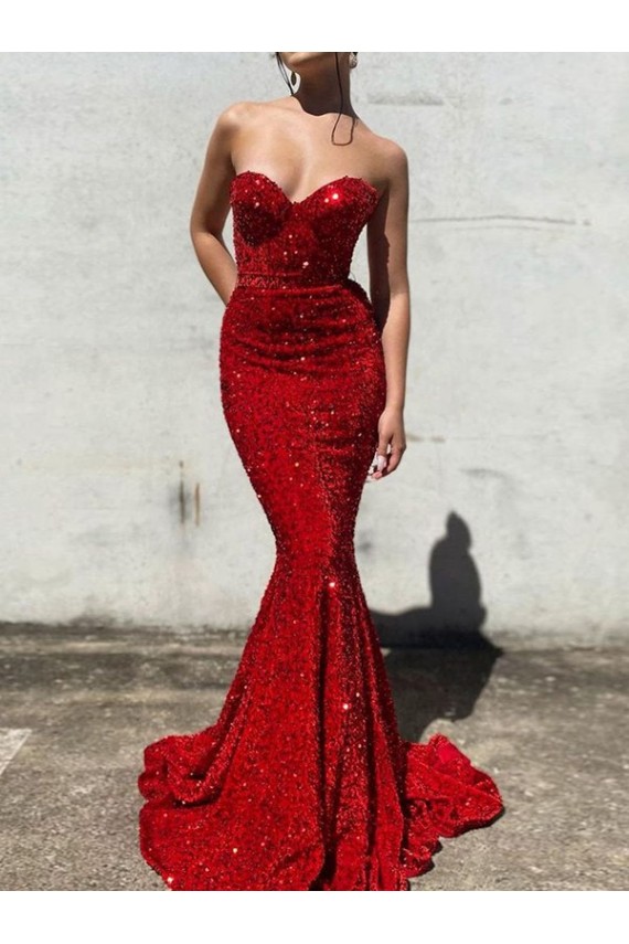 Court Train Sleeveless Velvet Sequin Burgundy Mermaid Prom Dress / Evening Gown Colchester