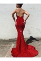 Court Train Sleeveless Velvet Sequin Burgundy Mermaid Prom Dress / Evening Gown Colchester