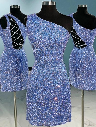 Short Sleeveless Velvet Sequin One Shoulder Sheath Prom Dress Colchester