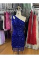 Short Sleeveless Velvet Sequins Royal Blue Sheath Homecoming Dress Colchester