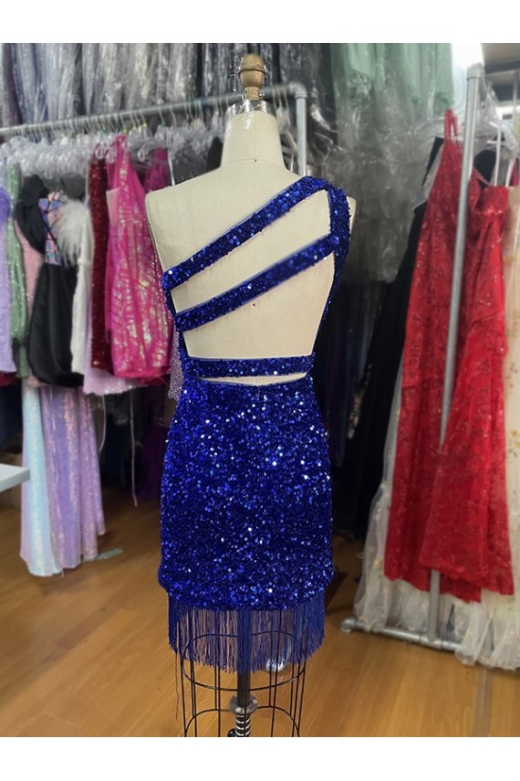 Short Sleeveless Velvet Sequins Royal Blue Sheath Homecoming Dress Colchester