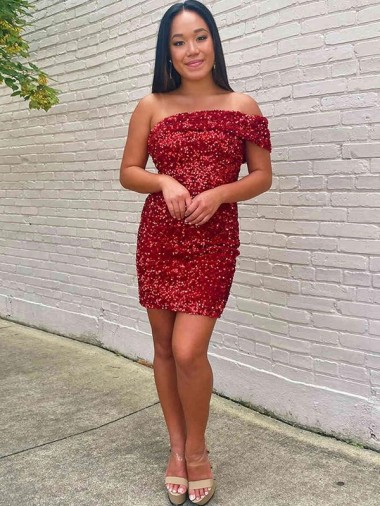 Short Sleeveless Velvet Sequin Burgundy Sheath Prom Dress Colchester