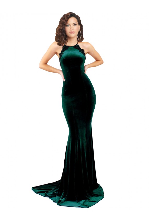 Sweep Train Sleeveless Stretch Velvet Dark Green Mermaid Formal Evening Gown / Prom Dress / Bridesmaid Dress Colchester