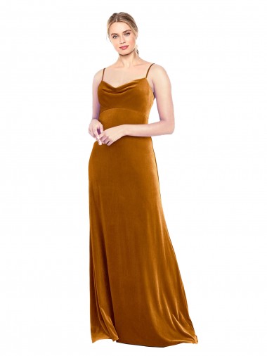 Long Sleeveless Stretch Velvet Gold A-Line Prom Dress / Bridesmaid Dress Colchester