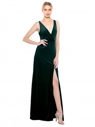 Long Sleeveless Stretch Velvet Dark Green A-Line Black Tie Evening Dress / Prom Dress / Bridesmaid Dress Colchester