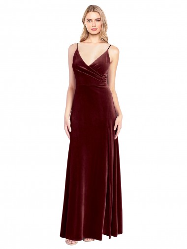 Long Sleeveless Stretch Velvet Burgundy A-Line Black Tie Prom Dress / Bridesmaid Dress Colchester