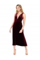 Midi Length Sleeveless Stretch Velvet Burgundy A-Line Prom Dress / Bridesmaid Dress Colchester