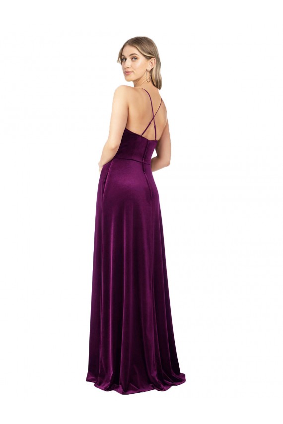 Long Sleeveless Stretch Velvet Grape A-Line Formal Evening Gown / Prom Dress / Bridesmaid Dress Colchester