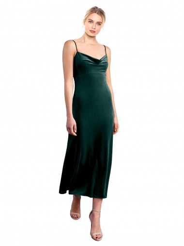 Midi Length Sleeveless Stretch Velvet Dark Green A-Line Prom Dress / Bridesmaid Dress Colchester