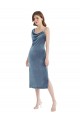 Long Sleeveless Stretch Velvet Dusty Blue Sheath Semi Formal Evening Dress / Prom Dress / Bridesmaid Dress Colchester