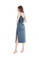 Long Sleeveless Stretch Velvet Dusty Blue Sheath Semi Formal Evening Dress / Prom Dress / Bridesmaid Dress Colchester