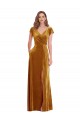 Long Cap Sleeves Stretch Velvet Gold Sheath Formal Evening Gown / Prom Dress / Bridesmaid Dress Colchester