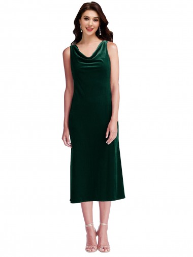 Midi Length Sleeveless Stretch Velvet Dark Green Sheath Evening Gown / Prom Dress / Bridesmaid Dress Colchester