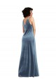 Long Sleeveless Stretch Velvet Dusty Blue Sheath Evening Dress / Bridesmaid Dress Colchester