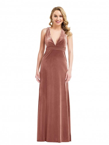 Long Sleeveless Stretch Velvet Cinnamon Rose A-Line Bridesmaid Dress / Evening Dress Colchester