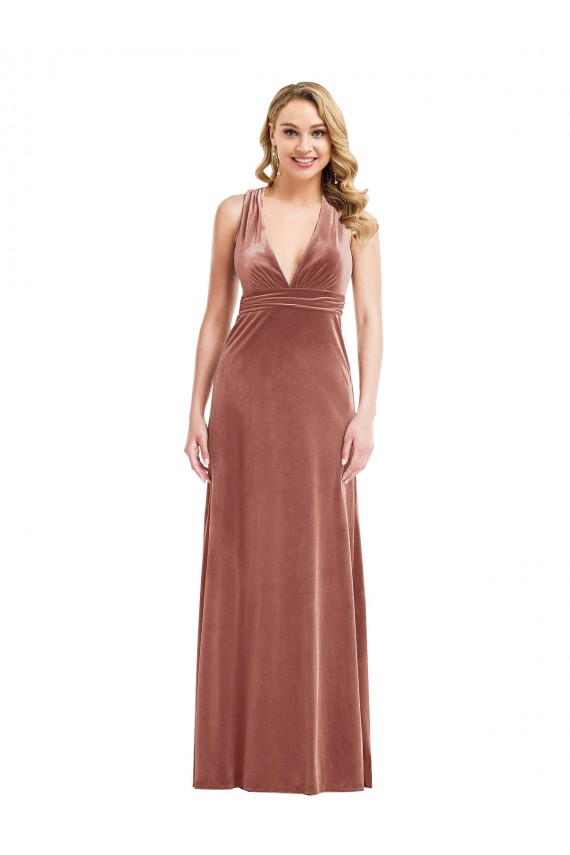 Long Sleeveless Stretch Velvet Cinnamon Rose A-Line Bridesmaid Dress / Evening Dress Colchester