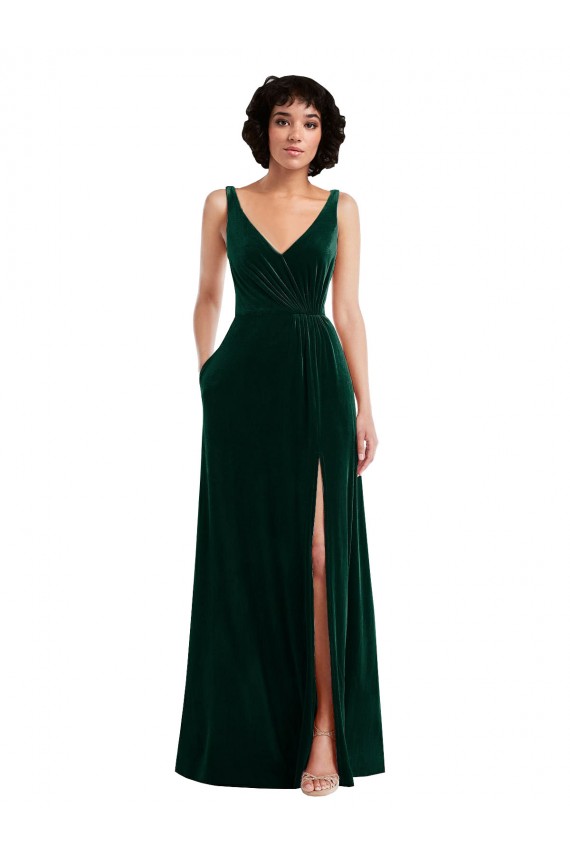 Long Sleeveless Stretch Velvet Dark Green A-Line Bridesmaid Dress / Evening Dress Colchester