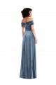 Long Sleeveless Stretch Velvet Dusty Blue Off the Shoulder A-Line Semi Formal Evening Dress / Prom Dress / Bridesmaid Dress Colchester