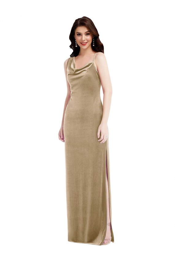 Long Sleeveless Stretch Velvet Champagne Sheath Black Tie Evening Gown / Prom Dress / Bridesmaid Dress Colchester