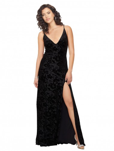 Long Sleeveless Floral Velvet & Stretch Velvet Black Sheath Bridesmaid Dress Colchester