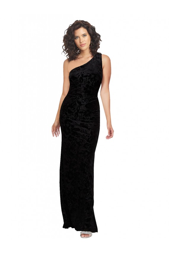 Long Sleeveless Floral Velvet & Stretch Velvet Black Sheath Bridesmaid Dresses Colchester