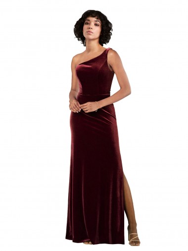 Long Sleeveless Stretch Velvet Burgundy Column Formal Evening Gown / Prom Dress / Bridesmaid Dress Colchester