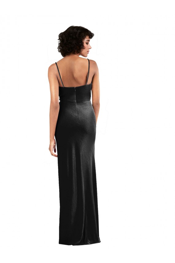 Long Sleeveless Stretch Velvet Black Column Black Tie Evening Gown / Prom Dress / Bridesmaid Dress Colchester