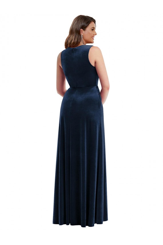 Long Sleeveless Stretch Velvet Dark Navy Sheath Formal Plus Size Evening Gown / Prom Dress / Bridesmaid Dress Colchester