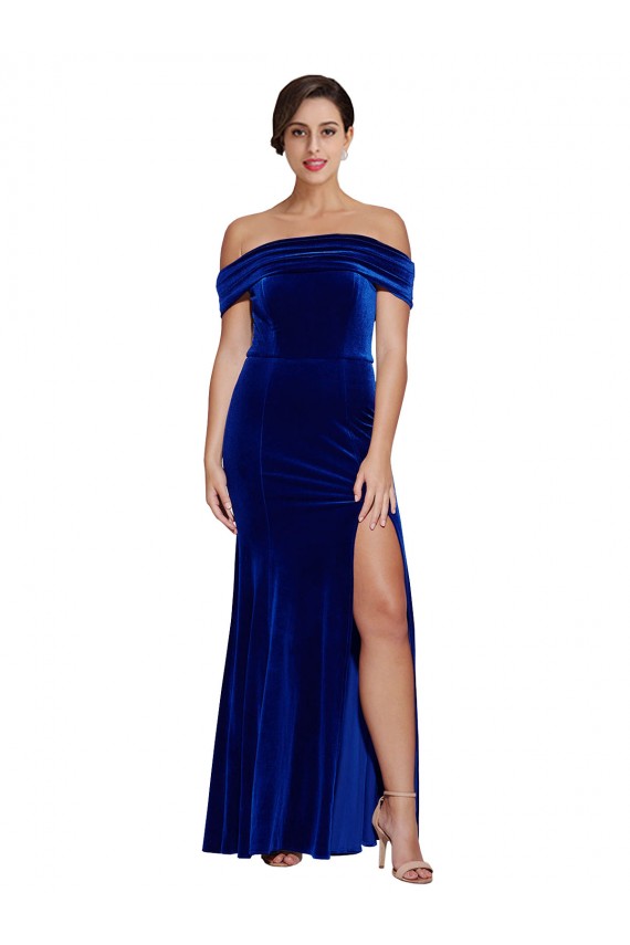 Long Sleeveless Stretch Velvet Royal Blue Mermaid Formal Evening Gown / Prom Dress / Bridesmaid Dress Colchester