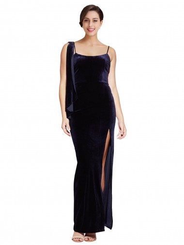 Long Sleeveless Stretch Velvet Dark Navy Sheath Formal Evening Gown / Prom Dress / Bridesmaid Dress Colchester