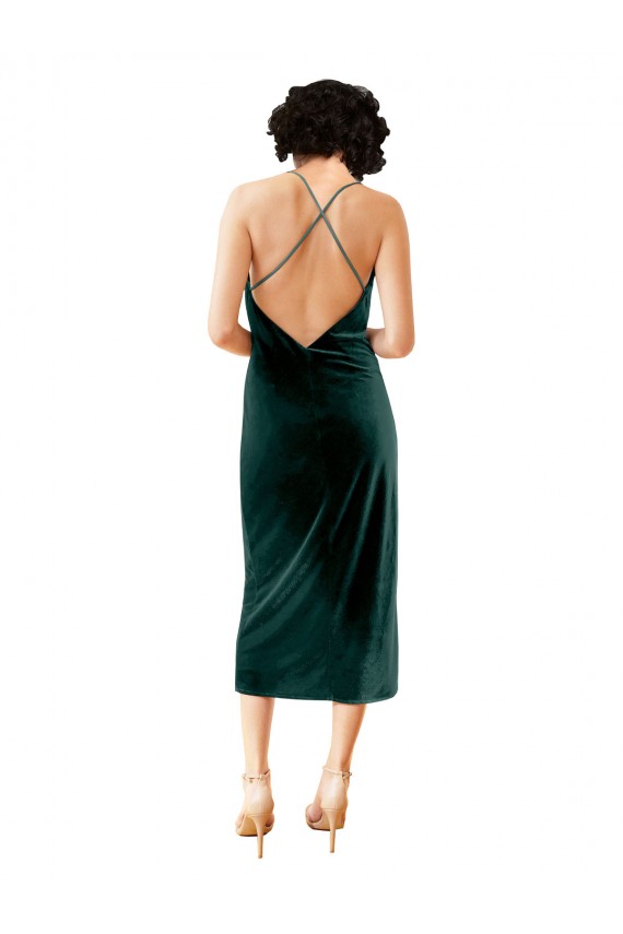 Midi Length Sleeveless Stretch Velvet Dark Green Sheath Formal Dress / Bridesmaid Dress Colchester