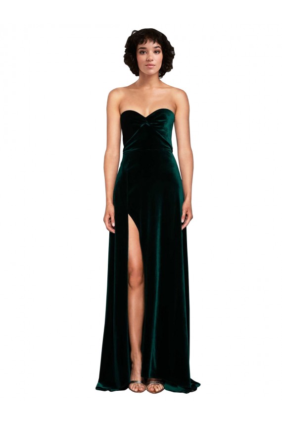 Sweep Train Sleeveless Stretch Velvet Dark Green A-Line Semi Formal Evening Dress / Prom Dress / Bridesmaid Dress Colchester